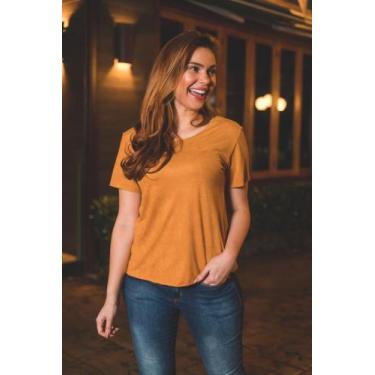 Imagem de Blusa feminina tecido suede manga curta basica - MODA FILO, Marrom, P