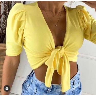 Imagem de Cropped feminino multiuso manga curta bufante - filo modas, Vermelho, 