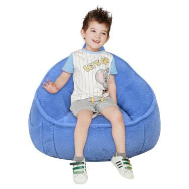 Imagem de Puff para crianças, pufe com enchimento de espuma, cadeira infantil portátil com tecido de veludo, cadeira infantil para sala de jogos ou quarto de 3 anos (azul)