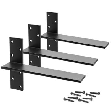 Imagem de Suportes de prateleira flutuantes, resistentes, 0,9 cm de espessura, pacote com 3, 50,8 cm C x 6 L, suporte de bancada oculto para bancada flutuante de parede, penteadeira, máquina de lavar louça