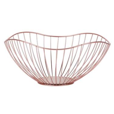 Imagem de IBWell Prato moderno de borda curva de alto estilo criativo elegante de camada única, arame de ferro de metal, frutas, legumes, pão, suporte decorativo, tigelas de servir, suporte de cesta (rosa)