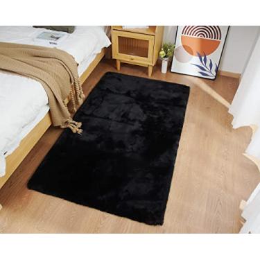 Imagem de Ghouse Tapete de pele de coelho sintética ultra macio, tapetes de área laváveis à máquina para quarto tapetes macios para sala de estar, tapete sem queda de pelego tapete preto 5 x 1,8 m