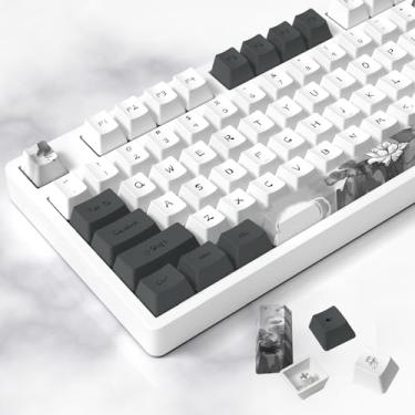 Imagem de MOLGRIA Teclas personalizadas Ink Lotus, conjunto de 140 PBT OEM Profile Dye Sublimation ANSI/ISO Layout com puxador de tecla para teclado de jogos
