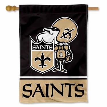 Imagem de WinCraft New Orleans Saints Sir Saint Mascote Bandeira dupla face da casa