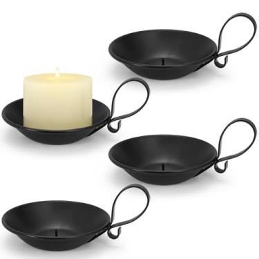 Imagem de Suporte de vela de ferro preto fosco com alça, 4 peças de castiçais de coluna de ferro com ponta de segurança para velas de pilar/bola, decoração de mesa central