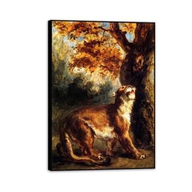 Imagem de Impressão em tela Giclee Arte de parede de galeria embrulhada, leoa perseguindo sua presa, pôster de arte famoso emoldurado pronto para pendurar para decoração de sala de estar 55 x 40 cm (22 x 16