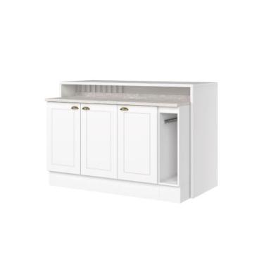 Imagem de Balcão com Ilha Gourmet 3 Portas com Tampo Americana Henn - Branco HP 