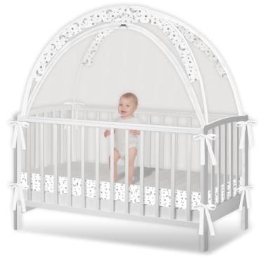 Imagem de Barraca para berço – Rede para manter o bebê dentro, impedir que o bebê saia do berço, barraca de berço pop-up com rede respirável durável com zíper duplo, hastes fortes, conveniência de instalação