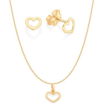Imagem de Conjunto Presente Feminino Cordão Com Pingente E Brincos Coração Vazad