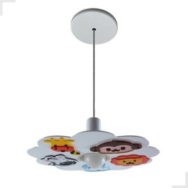 Imagem de Luminária Pendente Menino(a) Safari branco com bichinhos - Shin Tech