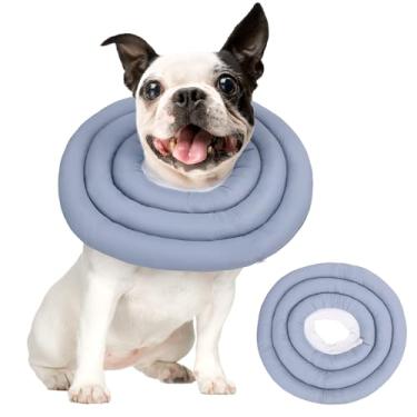 Imagem de Coleira de recuperação de cães, cone macio respirável ajustável, cone de pescoço de gato à prova d'água, coleira de donut para animais de estimação após a cirurgia (azul, cinza, GG)