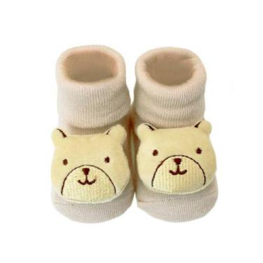 Imagem de Pantufa Bebê Urso Bege com Chocalho Antiderrapante - CLINGO