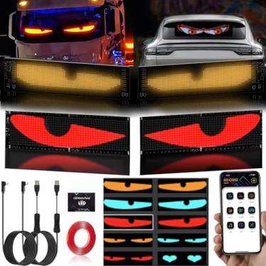 Imagem de 2 peças de 7,6 cm x 17,78 cm Sinal de luz de olhos diabólicos para carros, caminhões, para-brisas, dinâmicos, programáveis, com controle de aplicativo para janelas de carros, SUVs, caminhões pequenos