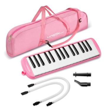 Imagem de MOSEN Instrumento Melodica de 32 teclas, teclado Air Pianica Soprano Melodica com 2 tubos longos macios, bocais curtos, bolsa de transporte, rosa