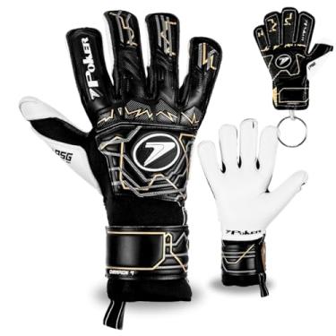 Imagem de Luva De Futebol Goleiro Poker Champion 9 Profissional Confortável Grip Corte Híbrido Campo Grama Elástico Ajustável Grama Natural e Sintética - Original + Chaveiro Exclusivo (Preta-Dourada, 8)