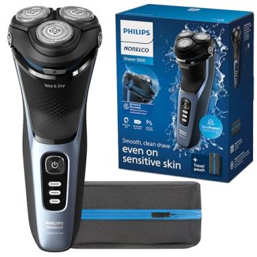 Imagem de Philips Norelco Shaver Série 3600, barbeador elétrico úmido e seco, P-Cap, bolsa de viagem, azul tempestade, modelo S3243/91
