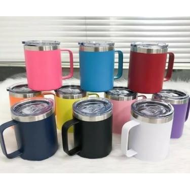Imagem de Kit 3 Canecas Térmica com Alça, 350ml, Parede Dupla Isolada a Vácuo, Tampa de Tritan, Mantém Bebidas Quentes 4h/Geladas 17h, Múltiplas Cores