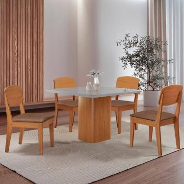 Imagem de Mesa de Jantar Eloise 90cm Tampo MDF Vidro com 4 Cadeiras Copper Moderna Mobília