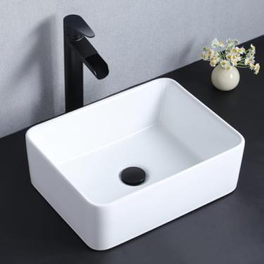 Imagem de SHACO Lavamanos De Baño Lavamanos De Baño Retângulo 40,6 cm X 30,5 cm Pia de Vaso de Banheiro Branco Lavatório de Porcelana Moderna Lavatório de Porcelana Pequena Acima do Balcão Cerâmica Lavamanos De