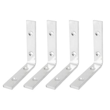 Imagem de Angle Corner Bracket L Bracket Corner Braces Ferro Galvanizado Resistant Sturdy Furniture Suporte para Armários Prateleiras Mobiliário Pátio 4pcs 3.9x3.9x 0.8in