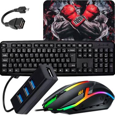 Imagem de Kit Mobilador Gamer Teclado Preto Abnt2 + Mouse Gamer Led + Pad Speed + Hub usb 4 Portas (MICRO USB V8)