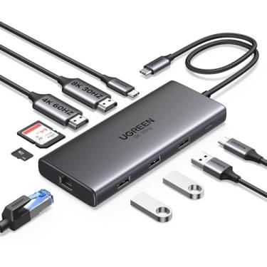 Imagem de UGREEN Revodok Pro 210 USB C HUB 2 HDMI, 10 em 1 Docking Station com 1000Mbps Ethernet, 100W PD, 3 USB A, USB C 3.0, HDMI Dual 4K 60Hz e Único 8K 30Hz, Leitor de Cartões SD/TF, Compatíveis com Windows