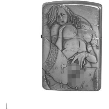 Imagem de Isqueiro "sexy" De Cobre Branco Do Querosene Da Beleza Do Relevo Do Vintage, Roda De Moedura Antiquada, Recarregável, Apropriado Para A Coleção, White Copper-2