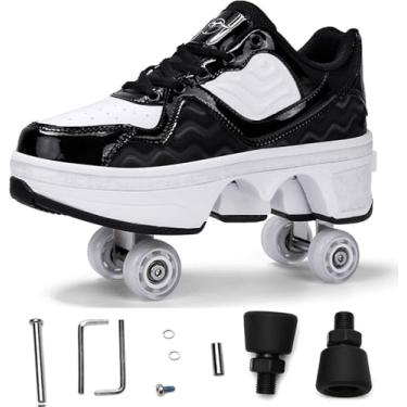 Imagem de Sapatos De Rolo De Deformação Sapatos De Patinação Unissex Pop Out Wheel Roller Skate Shoes Sapatos De Caminhada Automática Sapatos De Polia Invisível, Black, 41 EU