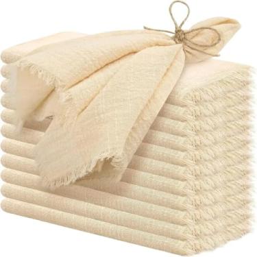 Imagem de 10/20 Pcs 32 * 32 Cm Guardanapos De Linho De Algodão Guardanapos Rústicos Guardanapos De Pano Guaze Guardanapos De Casamento Rústicos Guardanapos De Linho Rústicos Para, Beige, 10PCS