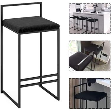 Imagem de Banquetas Altas Banquetas Cadeiras De Balcão Elegância Moderna Veludo Tecido Respirável Com Encosto Sem Apoio De Braço Chá Com Leite Loja De Sobremesas Estúdio Criativo Cozinha, Black, 70cm