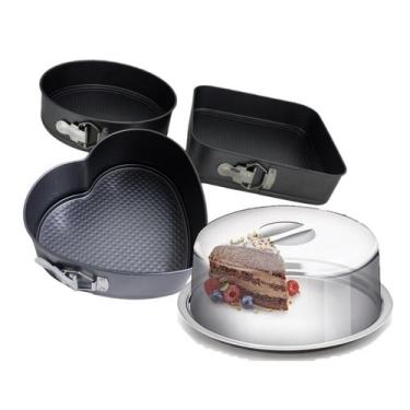 Imagem de Jogo 3 Forma Antiaderente Fundo Removível + Porta Bolo Torta - Casita