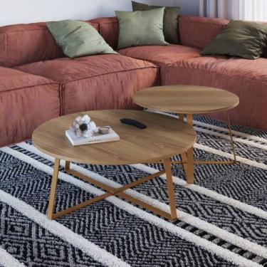 Imagem de Conjunto 02 Mesas de Centro 60cm e 80cm com pés metálicos 27960 Móvel 