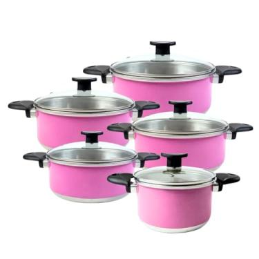 Imagem de Conjunto de Panelas com 5 Caçarolas 16 a 24cm em Alumínio Premium Rosa