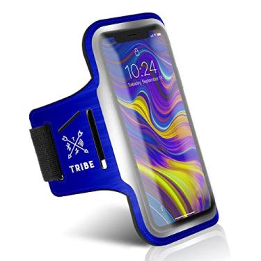 Imagem de Capa de braço de celular resistente à água Tribe para iPhone XS Max, XR, 8 Plus, 7 Plus, 6 Plus, 6S Plus, Samsung Galaxy S9 Plus, S8 Plus, A8 Plus, Note 4/5/8/9 com elástico ajustável e suporte para chave, Dark Blue
