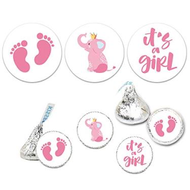 Imagem de Adesivos de chocolate It's a Girl, rosa It's a Girl, etiquetas de lembrancinhas de chá de bebê, serve para lembrancinhas de festa Hershey's Kisses, decorações de chá de bebê, 0,75 polegadas, pacote