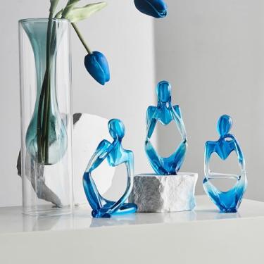 Imagem de XINXUAN 3 peças de estátua de pensador, esculturas, decoração de escritório, prateleira pequena, decoração de estante de TV, estatuetas colecionáveis de resina, decorações de casa para sala de estar