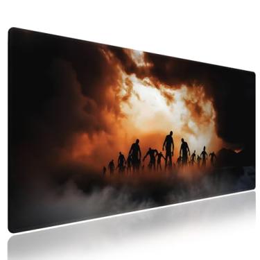 Imagem de Wknoon. Mouse pad extra grande para jogos e escritório (80 cm x 30 cm) – Zombies Dead Men Walking Body no tema Doom Mist, tapete de mesa XXL antiderrapante com bordas costuradas duráveis e superfície