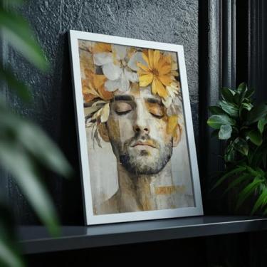 Imagem de Quadro Decorativo Homem Flores Com Moldura - Arte Masculina Floral Abstrato Moderno Decoração Sala Quarto Masculino Estilo Vintage
