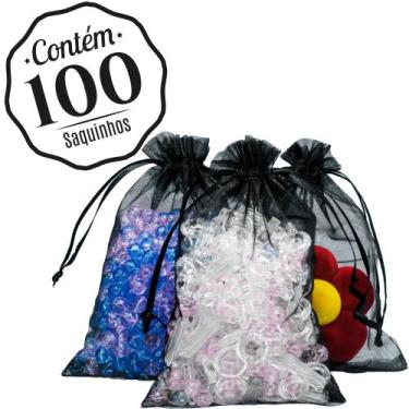 Imagem de 100 Saquinhos de Organza Atacado 10 X 15 - Rei Dos Estojos, Preto