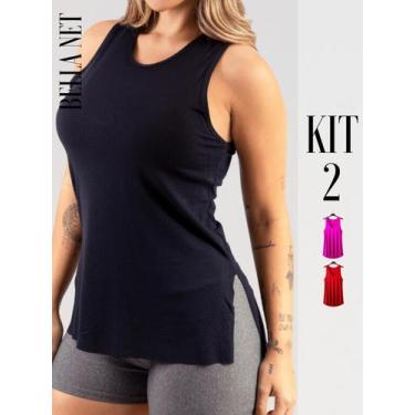 Imagem de Kit 2 Regatas Femininas Longas Tapa Bumbum Para Academia Pilates Boxe 