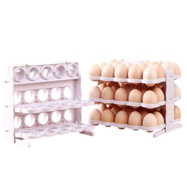 Imagem de Porta Ovos Suporte 60 Ovos 3 Andares Organizador Mesa Bancada Geladeira Armario Cozinha Armazenamento Dobravel Resistente