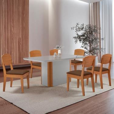 Imagem de Mesa de Jantar Isadora 180cm Tampo MDF Vidro com 6 Cadeiras Copper