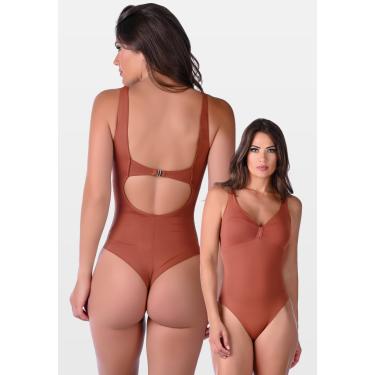 Imagem de Maiô Fio Dental Duplo Summer Soul Decote V Com Bojo e Fecho Marrom  feminino