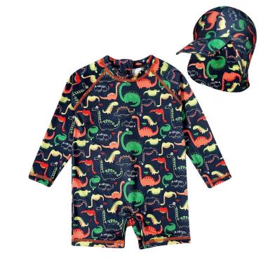 Imagem de Macaquinho Praia Infantil com Boné Proteção UV 50+ Estampas Tip Top