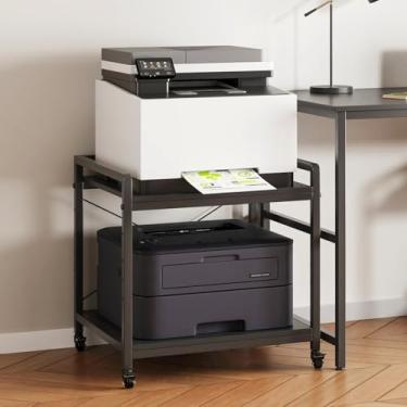 Imagem de THMINS Suporte grande para impressora embaixo da mesa, carrinho de impressora de 2 camadas com rodas de metal resistentes e prateleira ajustável, 50 cm de profundidade, preto