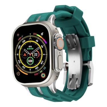 Imagem de RACINGPREMIUM ] Para AppleWatch Ultra1/2/S10/S9/S8/S7, design original belga, pulseira de fluoroelastômero de luxo AppleWatch, inoxidável/titânio (para AppleWatch44/45/46/49 mm, verde trilha)