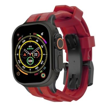 Imagem de RACINGPREMIUM ] Para AppleWatch Ultra1/2/S10/S9/S8/S7, design original belga, pulseira de fluoroelastômero de luxo AppleWatch, inoxidável/titânio (para AppleWatch44/45/46/49 mm, escuro · vermelho