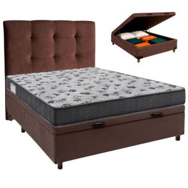 Imagem de Conjunto Cama Box Bau Marrom Casal + Colchão D33 Iso100 Ortobom + Cabe