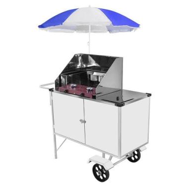 Imagem de Carrinho de Tapioca Cefaz Luxo Branco Rodas Maciças e Guarda Sol BL13M