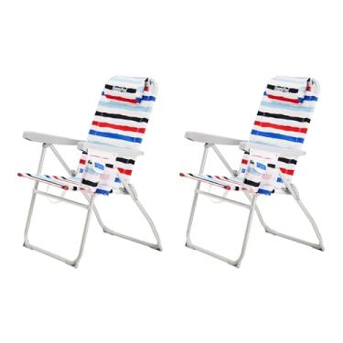 Imagem de SUNNYFEEL Cadeira de praia portátil, cadeira de praia dobrável com encosto alto, cadeira de acampamento leve com posição reclinável, espreguiçadeira para praia, acampamento, gramado, ao ar livre